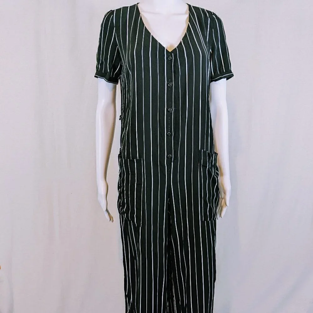 Dress Forum Los Angeles Black and White Striped Jumpsuit Women's Size Medium